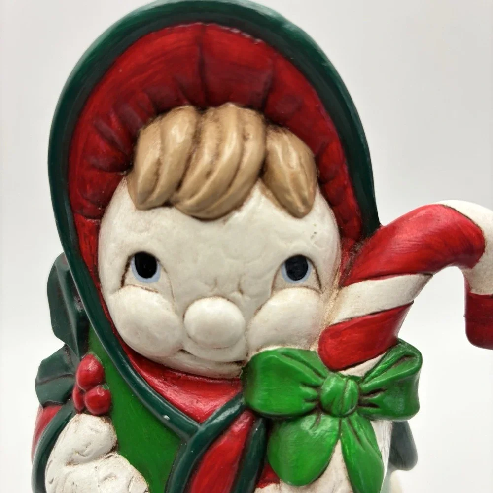 Vintage Holiday Ceramic Mrs Frosty Snowman with Candy Cane 7.5